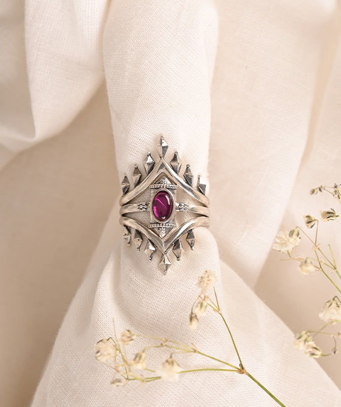 925 Oxidised Silver Lal Dhaal Stackable Vanki Ring – FOXBOX
