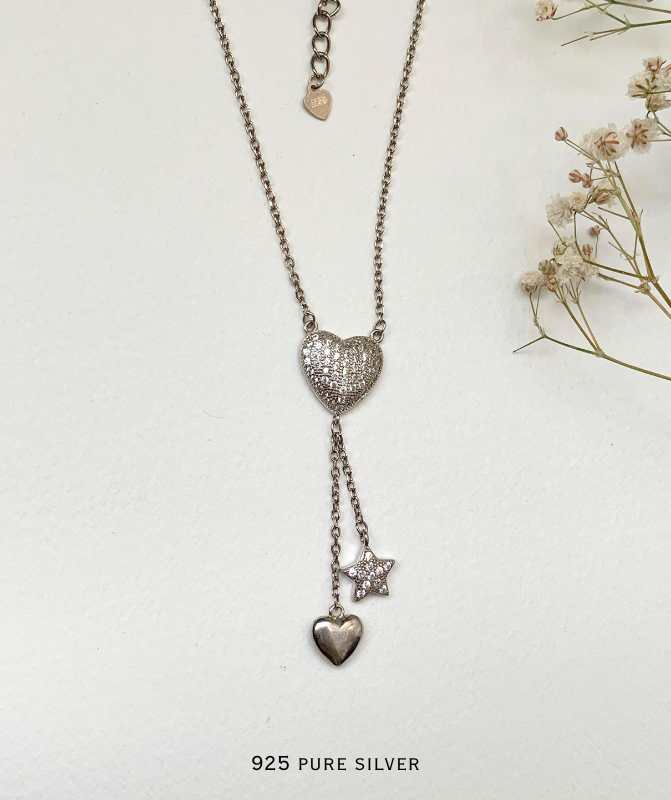 Heart & star pendant chain