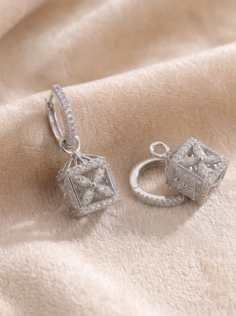 2 in 1 Pure Silver Hoop Earring with Detachable Jhumki