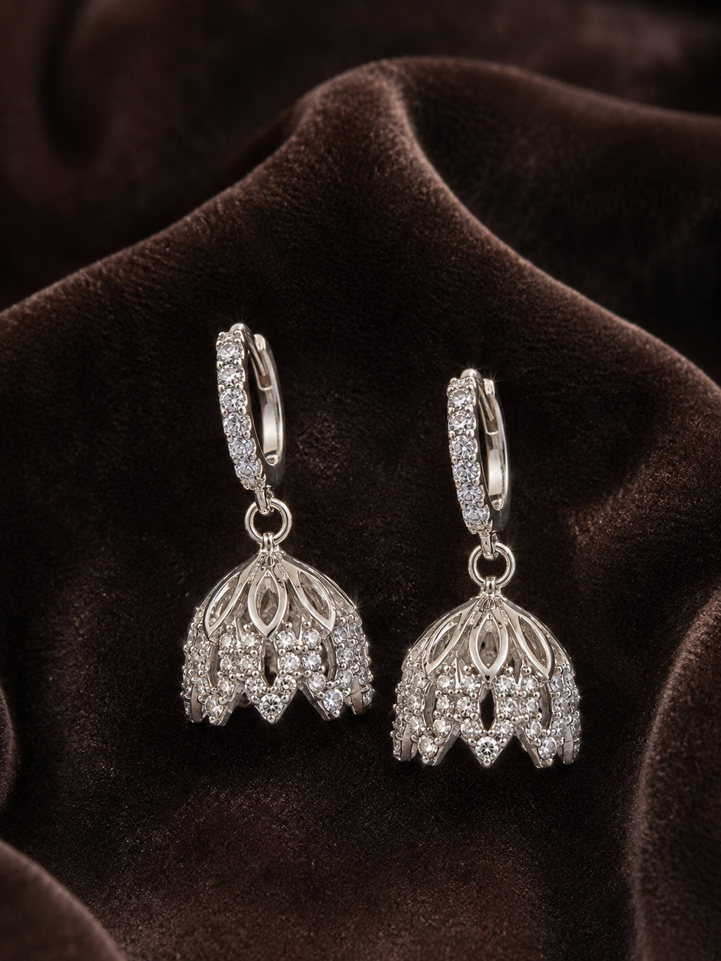 2 in 1 Detachable Jhumki Hoop Earring in 925 Pure Silver