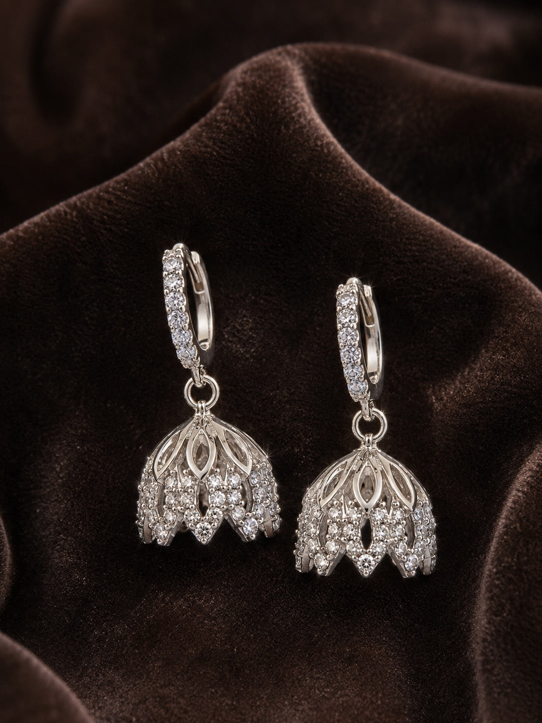 2 in 1 Detachable Jhumki Hoop Earring in 925 Pure Silver