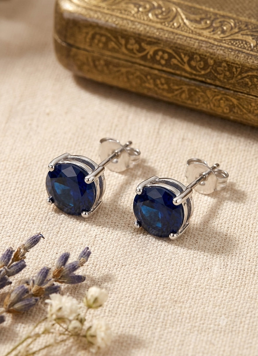 Pure Silver Blue Solitaire Stud Earring
