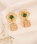 4 in 1 Pure Silver Detachable Avery Gold Plated Jhumki Earring in Green Stone