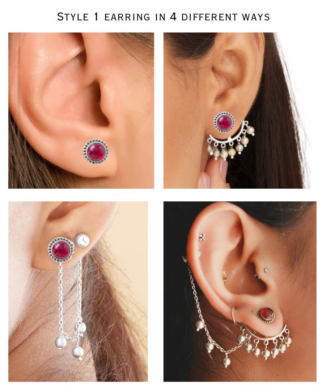 4 in 1 Pure SIlver Detachable Ghunguru Earring