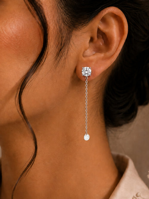 2 in 1 Silver Solitaire Stud with Detachable Dew Drop Eva Earring