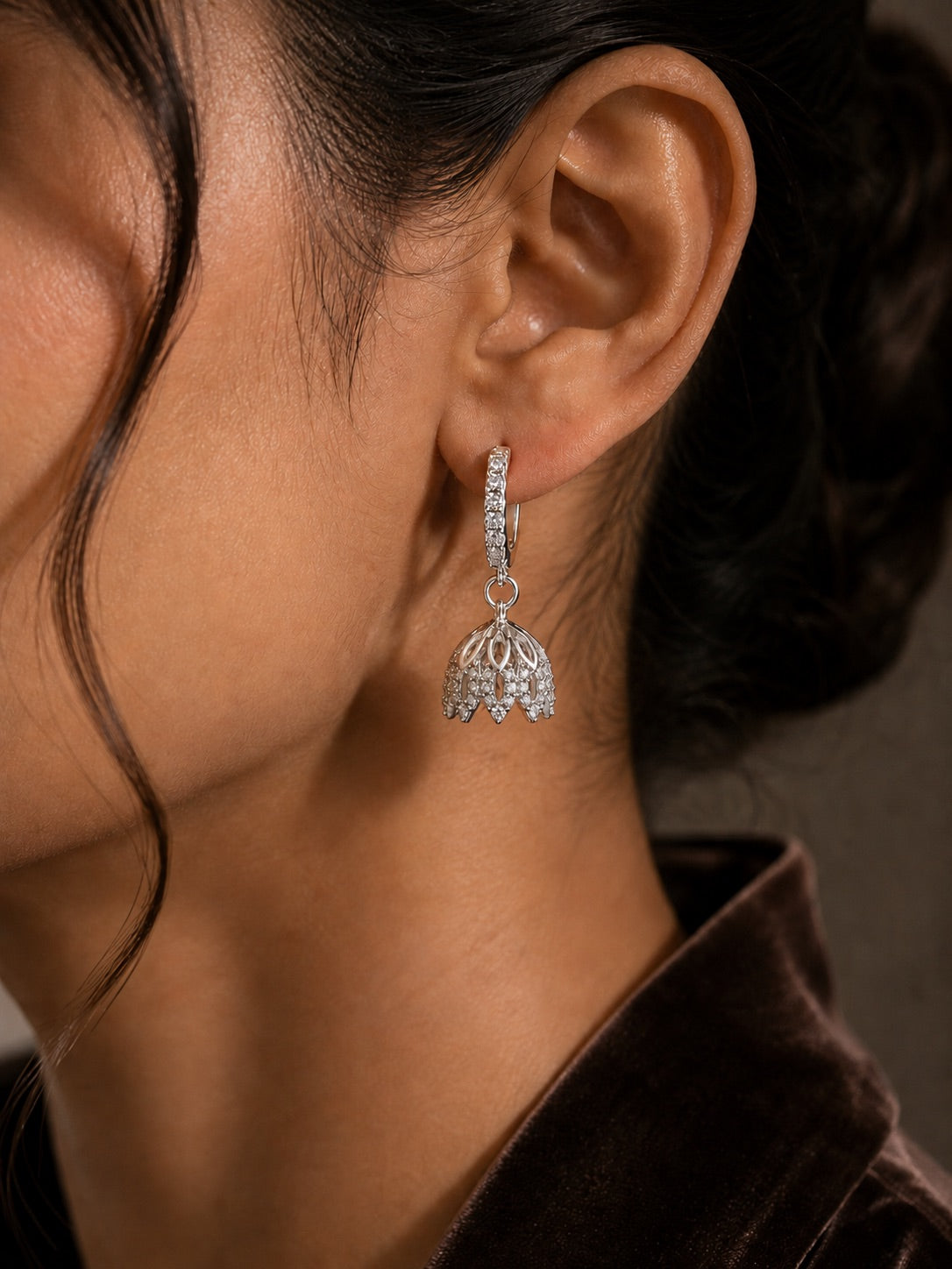 2 in 1 Detachable Jhumki Hoop Earring in 925 Pure Silver