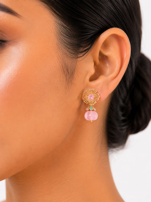 4 in 1 Pure Silver Detachable Daisy Jhumki Earring in Pink