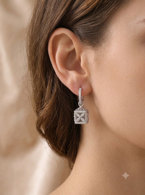 2 in 1 Pure Silver Hoop Earring with Detachable Jhumki