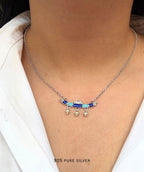 925 Pure Silver Lotus Sarovar Neckalce with blue enamel