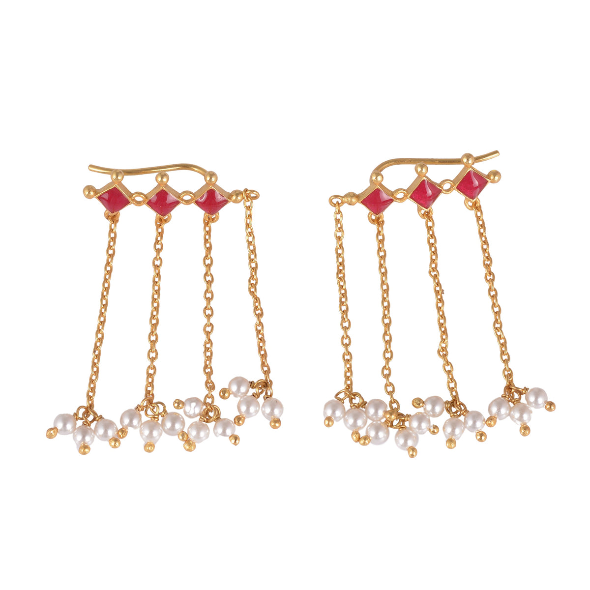 925 Silver Red Pearl Tassel Earcuff