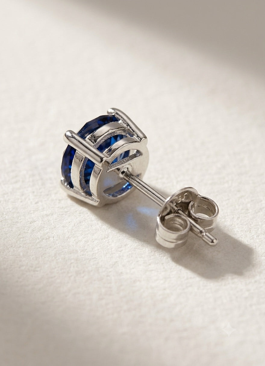 Pure Silver Blue Solitaire Stud Earring