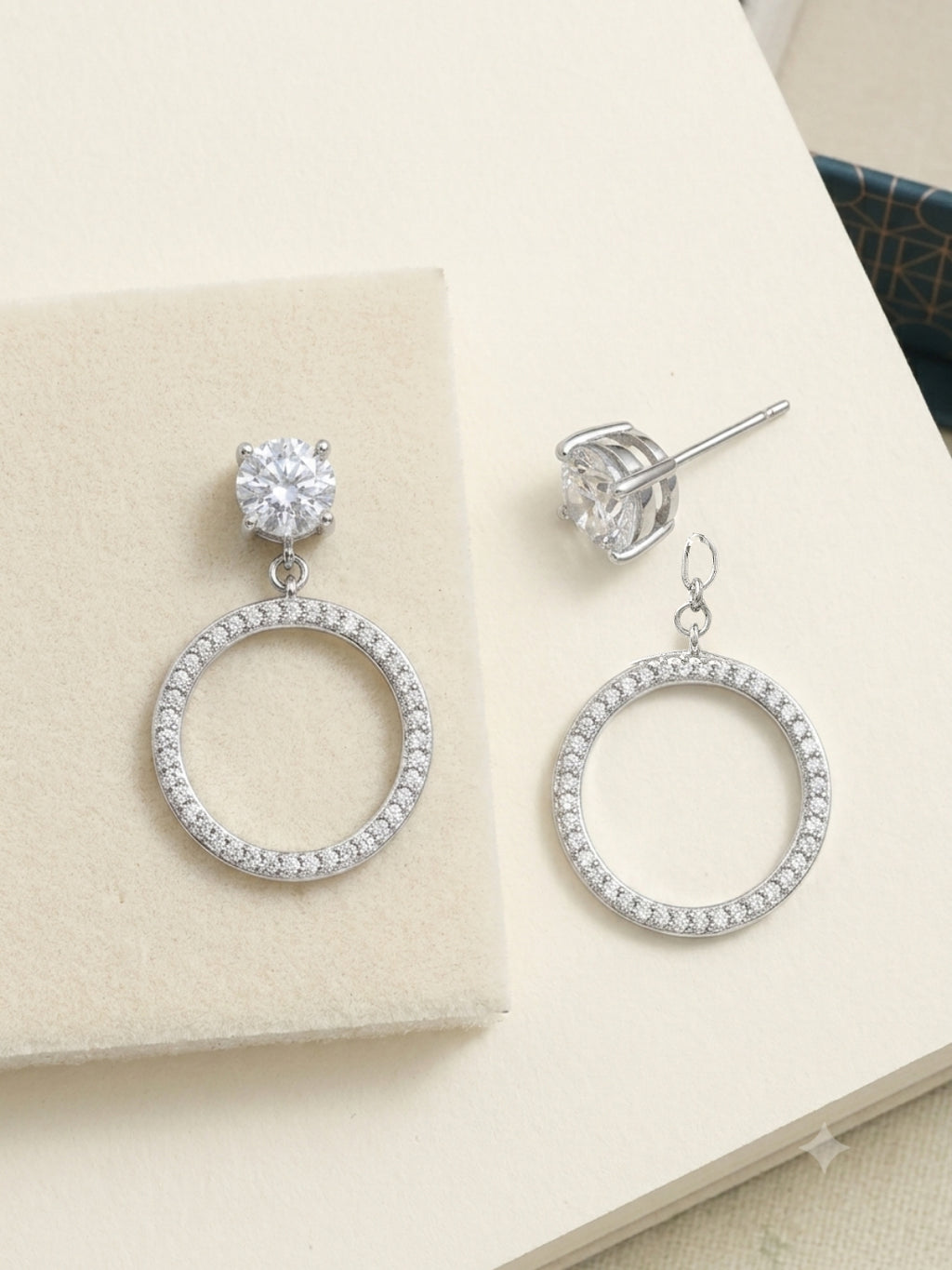 2 in 1 Pure Silver Phoebe Solitaire Earring with Detachable Drop
