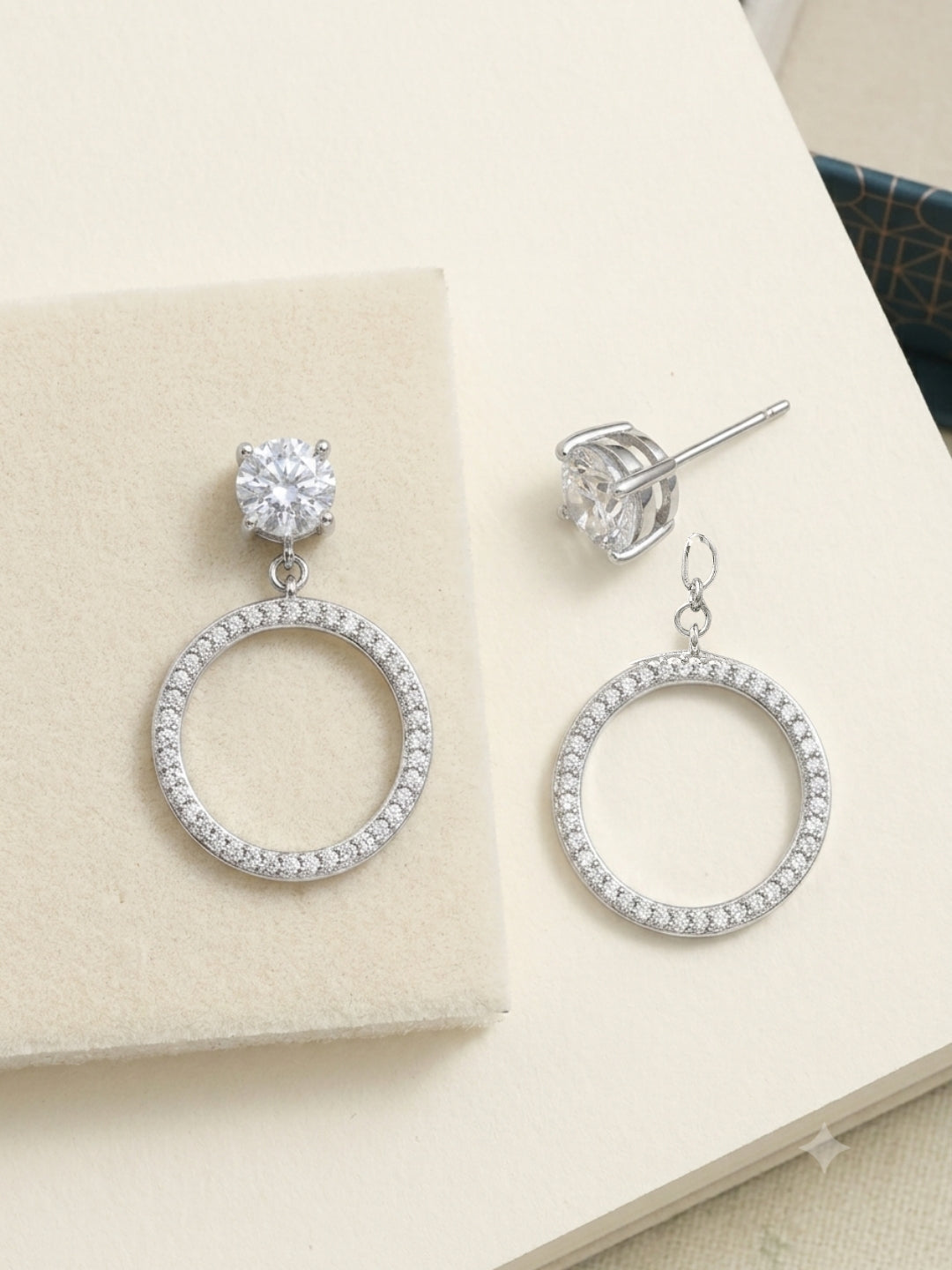 2 in 1 Pure Silver Phoebe Solitaire Earring with Detachable Drop