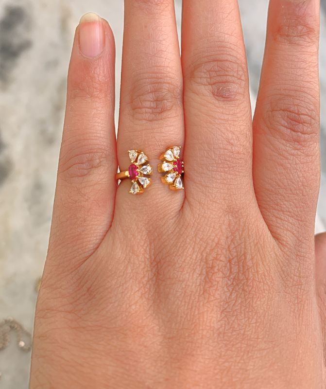 925 Silver Flower Love Adjustable Ring in Gold Plating