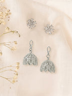 2 in 1 Pure Silver Chloe Detachable Jhumki earring in Silver Rhodium
