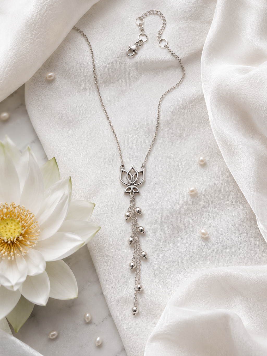 Lotus Necklace in Silver Oxidised Plating