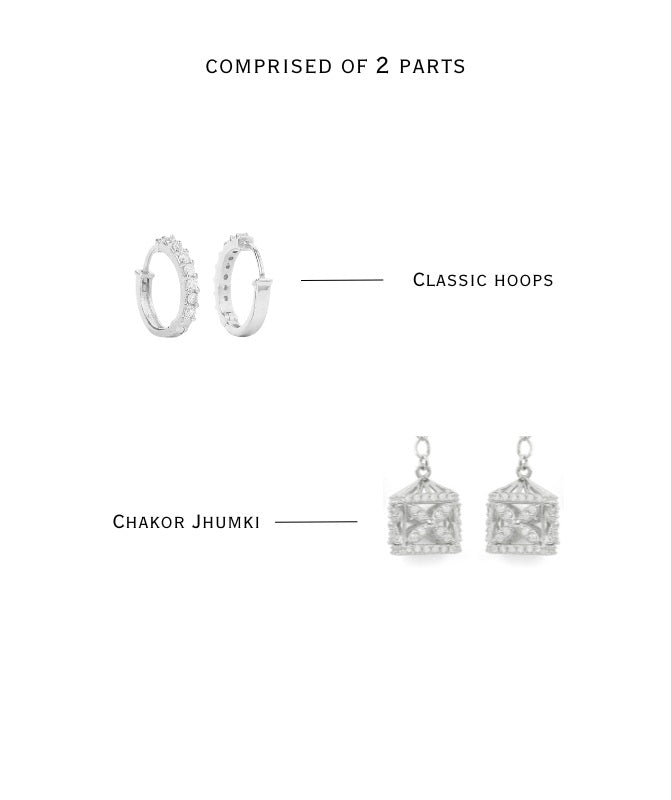 2 in 1 Pure Silver Hoop Earring with Detachable Jhumki