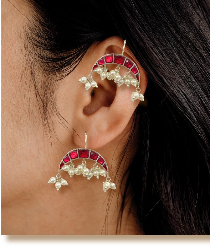 Lal Gul Hook Earring in 925 Oxidised Silver