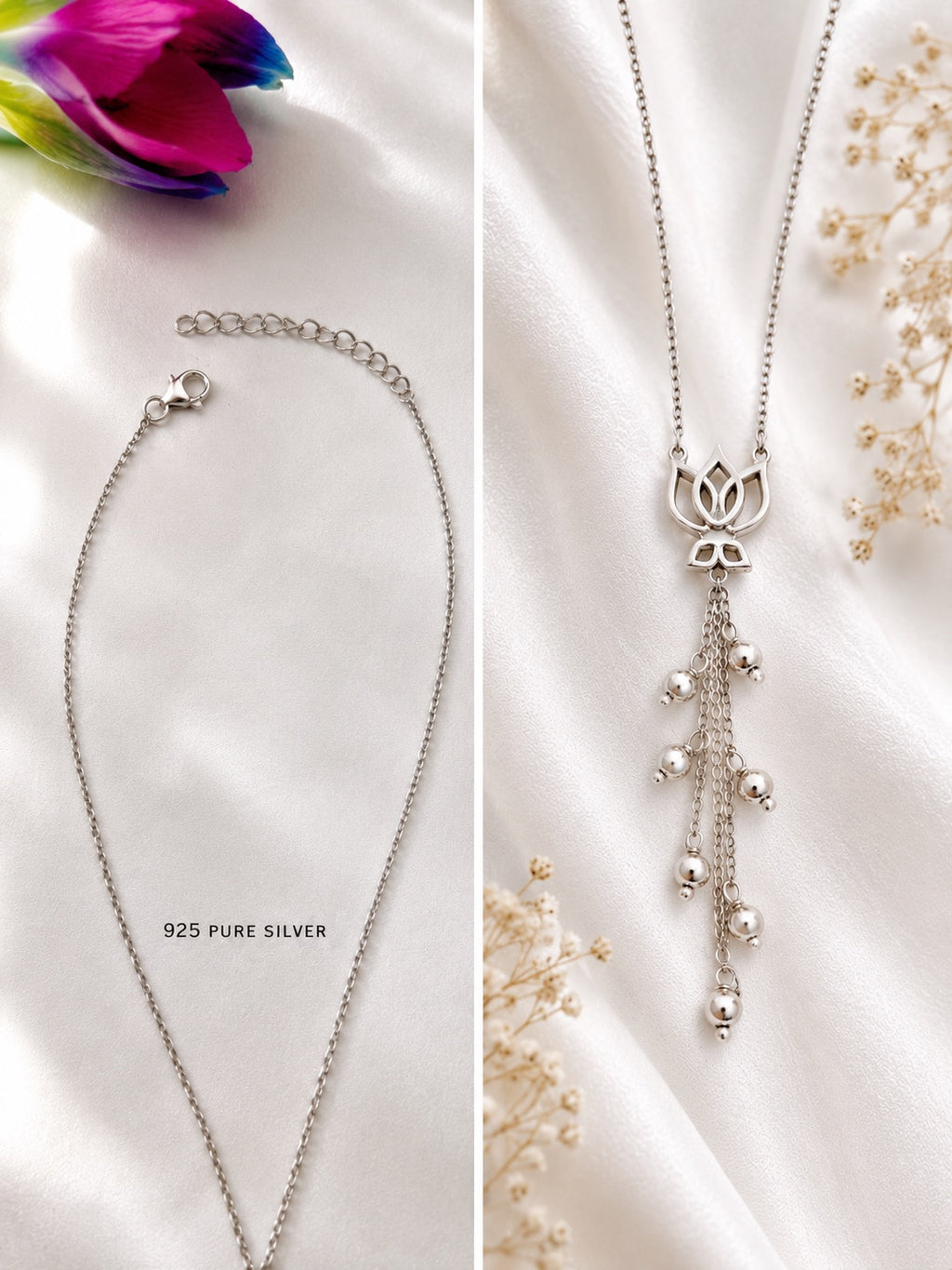 Lotus Necklace in Silver Oxidised Plating