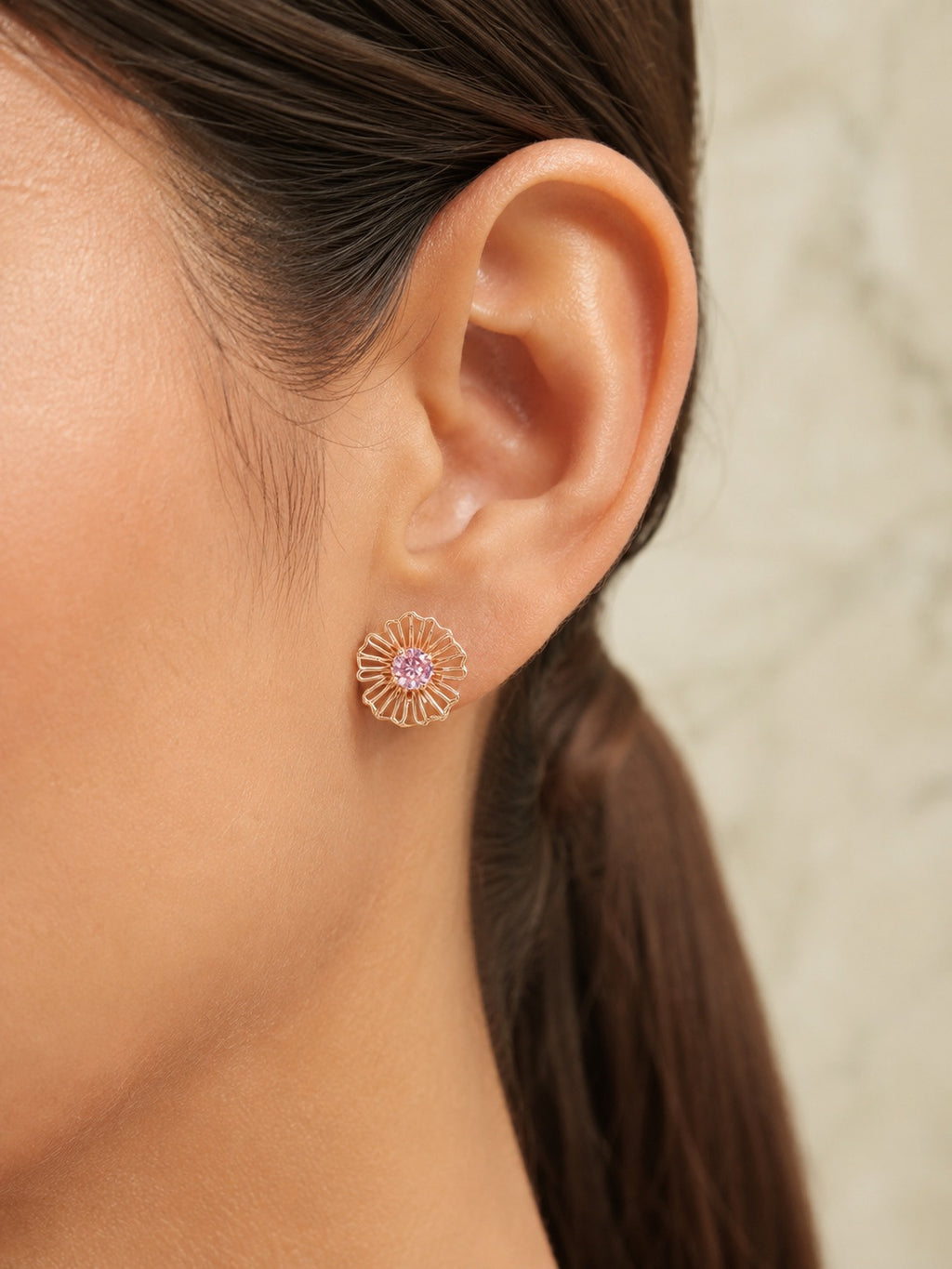 4 in 1 Pure Silver Detachable Daisy Jhumki Earring in Pink