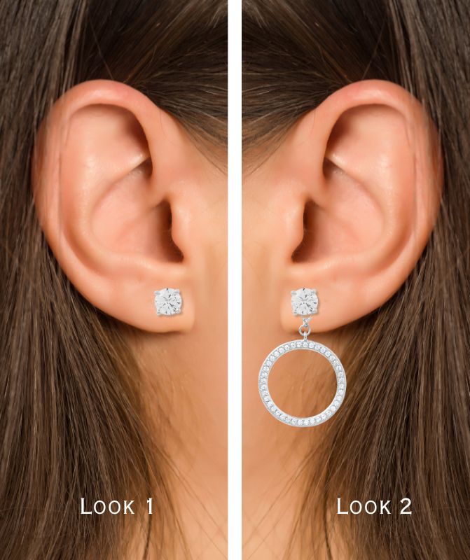 2 in 1 Pure Silver Phoebe Solitaire Earring with Detachable Drop