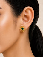 4 in 1 Pure Silver Detachable Avery Gold Plated Jhumki Earring in Green Stone