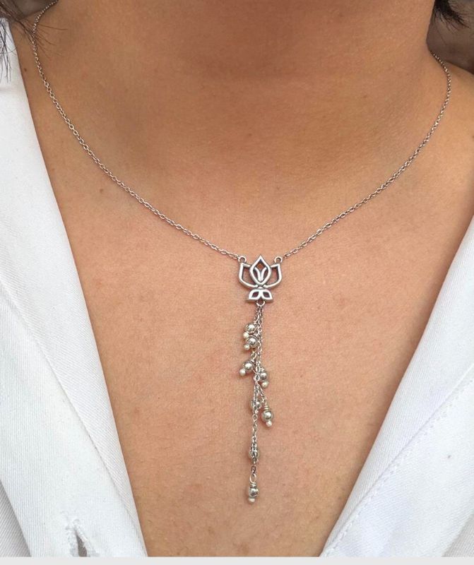 Lotus Necklace in Silver Oxidised Plating