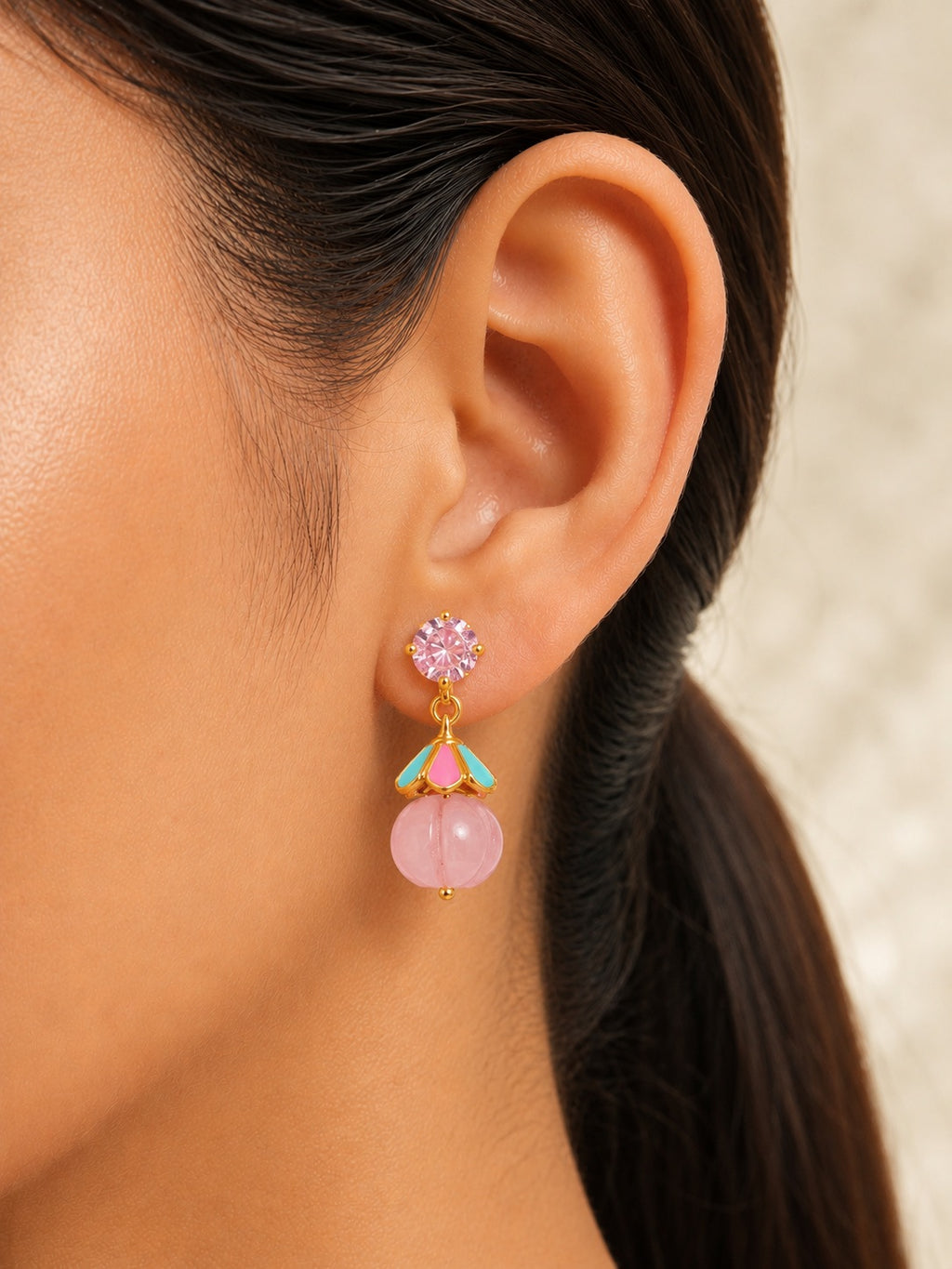 4 in 1 Pure Silver Detachable Daisy Jhumki Earring in Pink
