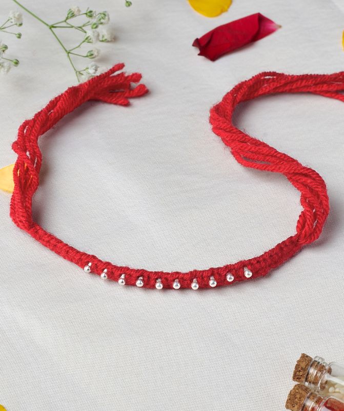 Rakshamoli 10 Silver Beads Rakhi (Maroon)