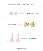 4 in 1 Pure Silver Detachable Daisy Jhumki Earring in Pink