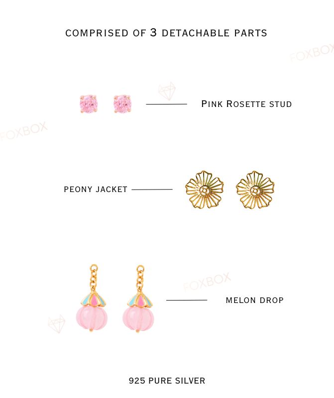 4 in 1 Pure Silver Detachable Daisy Jhumki Earring in Pink