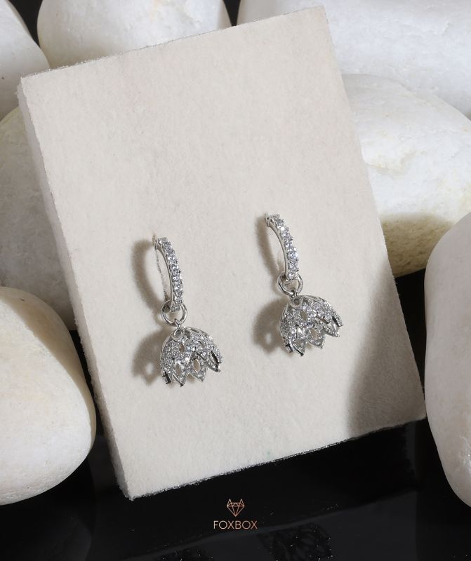 2 in 1 Detachable Jhumki Hoop Earring in 925 Pure Silver