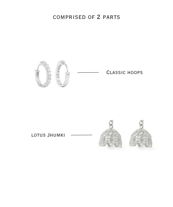 2 in 1 Detachable Jhumki Hoop Earring in 925 Pure Silver