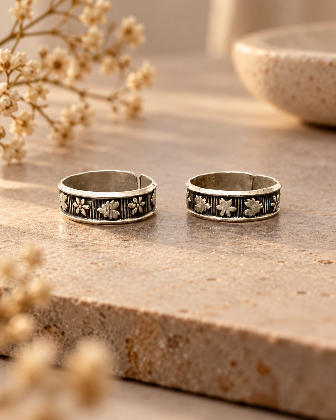 Heart & flower Pure Silver Toe Ring