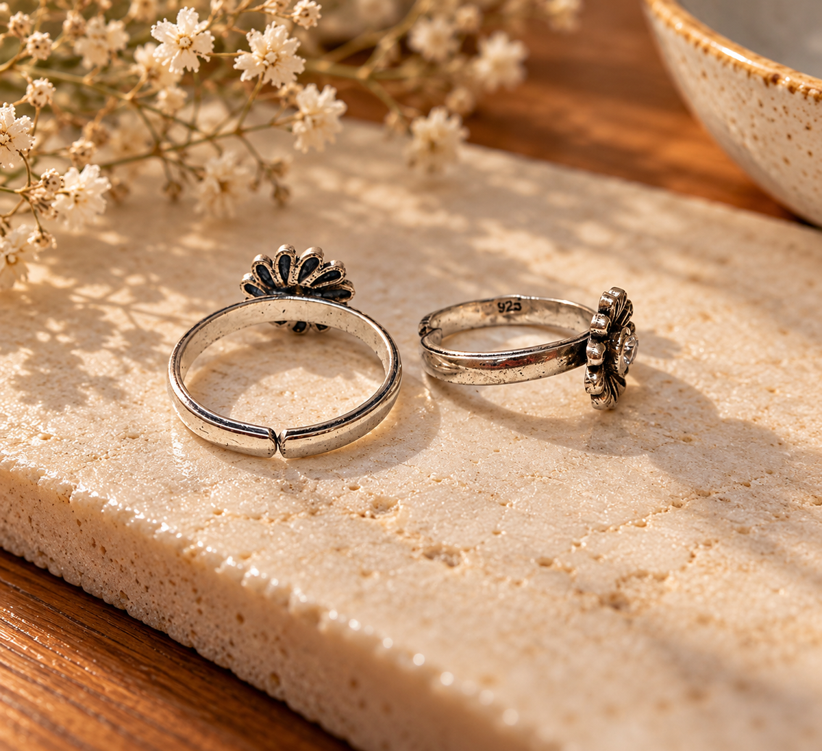 Flower Toe Ring in 925 Silver