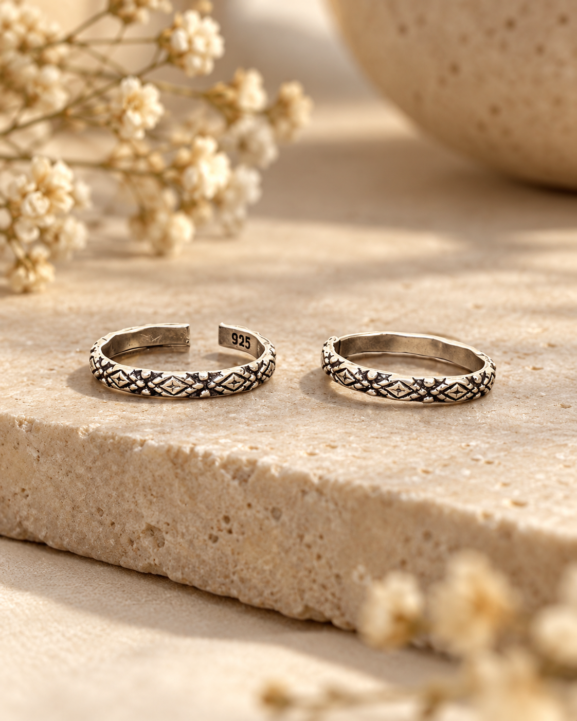 Heart & flower Pure Silver Toe Ring