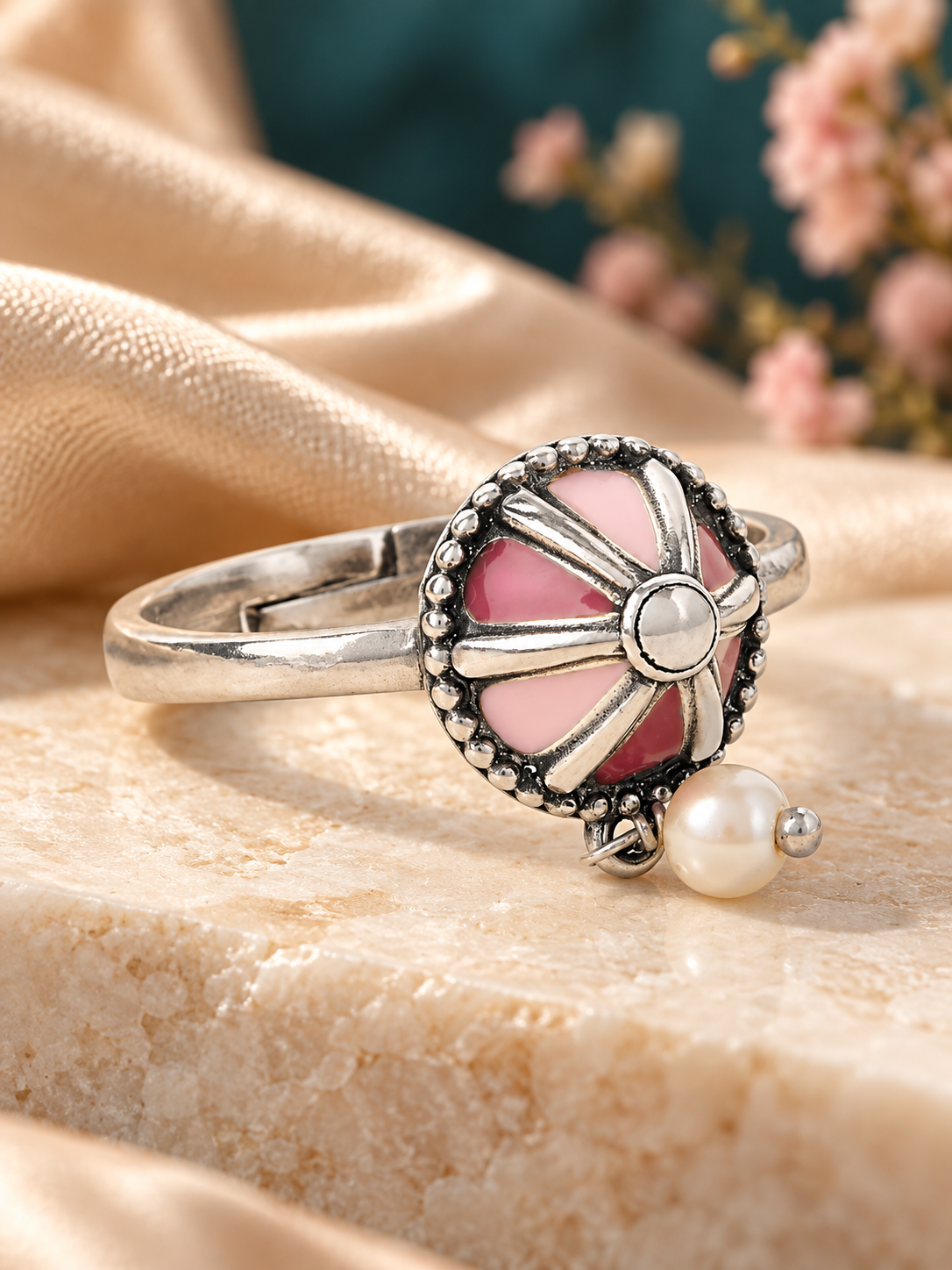 925 Pure Silver Blush Dome Adjustable Ring