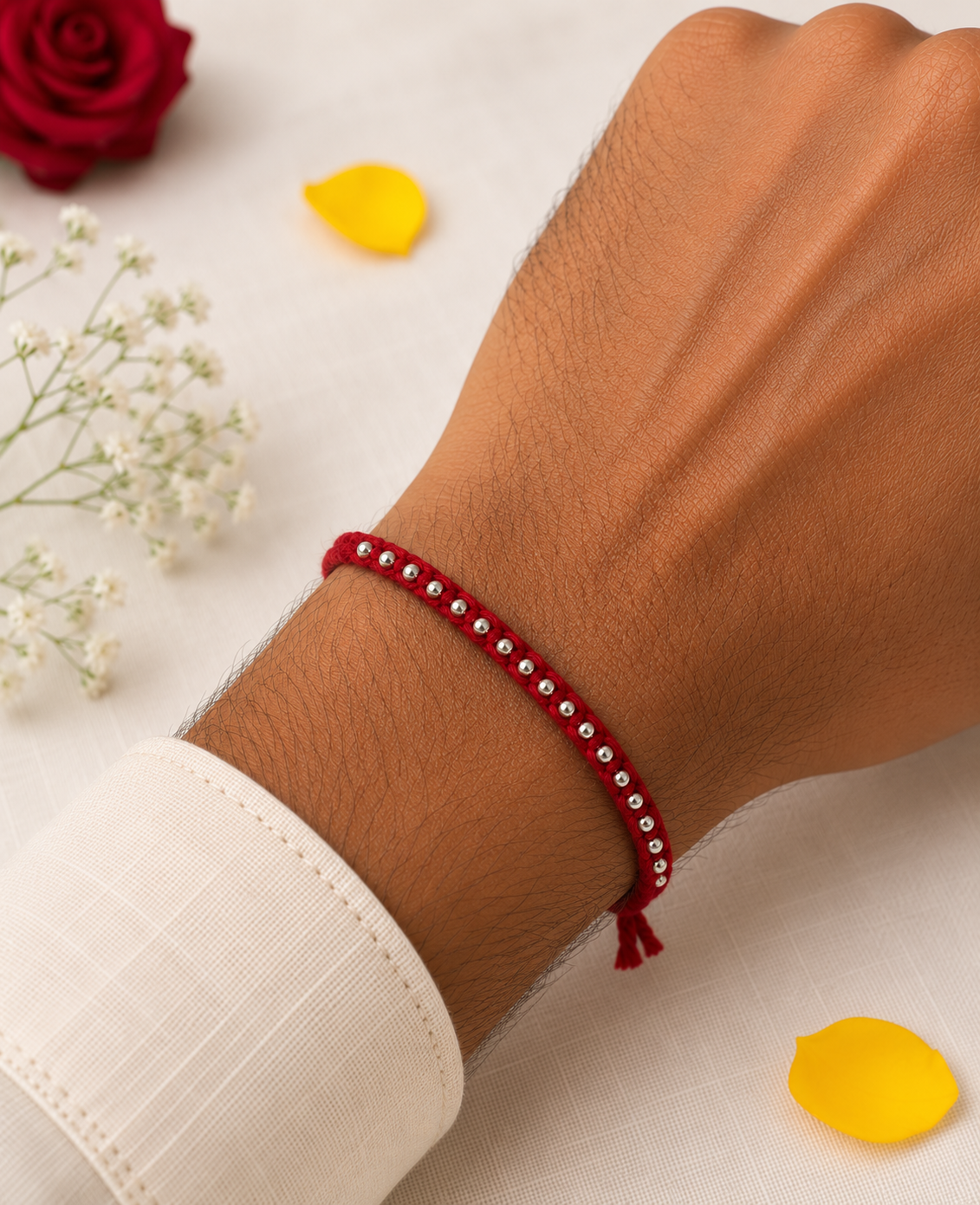 Rakshamoli 20 Silver Beads (Maroon)