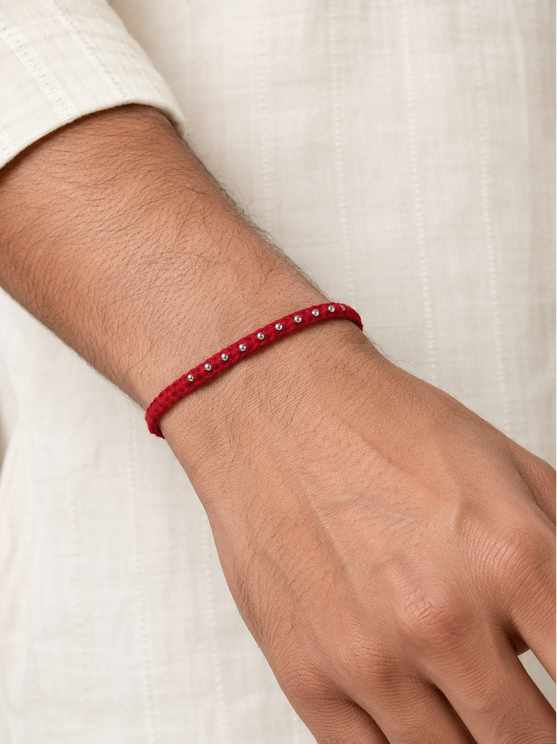 Rakshamoli 10 Silver Beads Rakhi (Maroon)