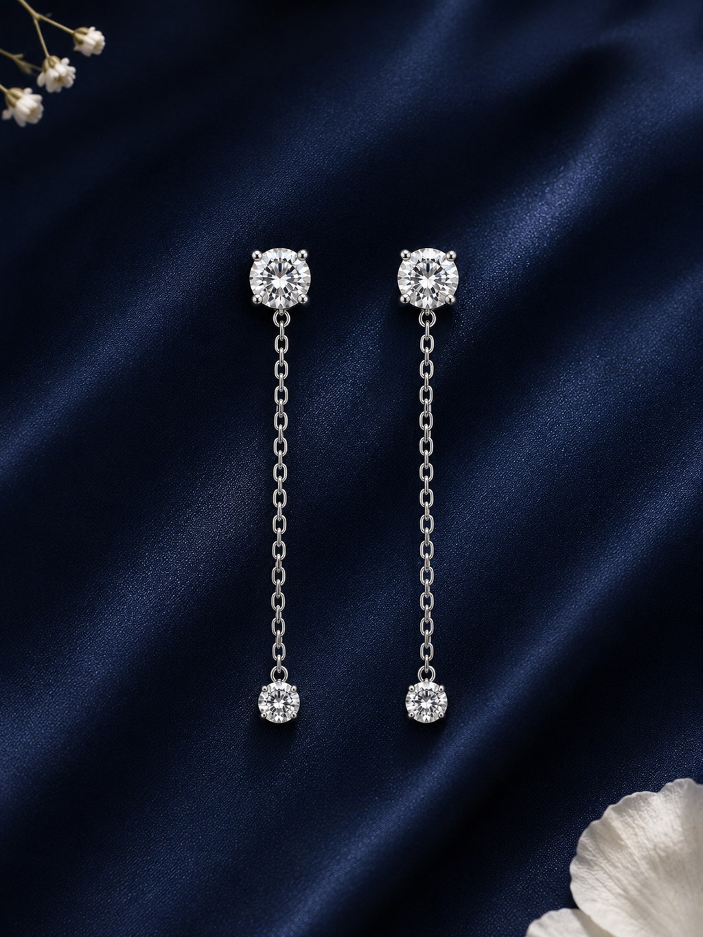 4 in 1 Detachable Pure Silver Emara Solitaire Party Earring