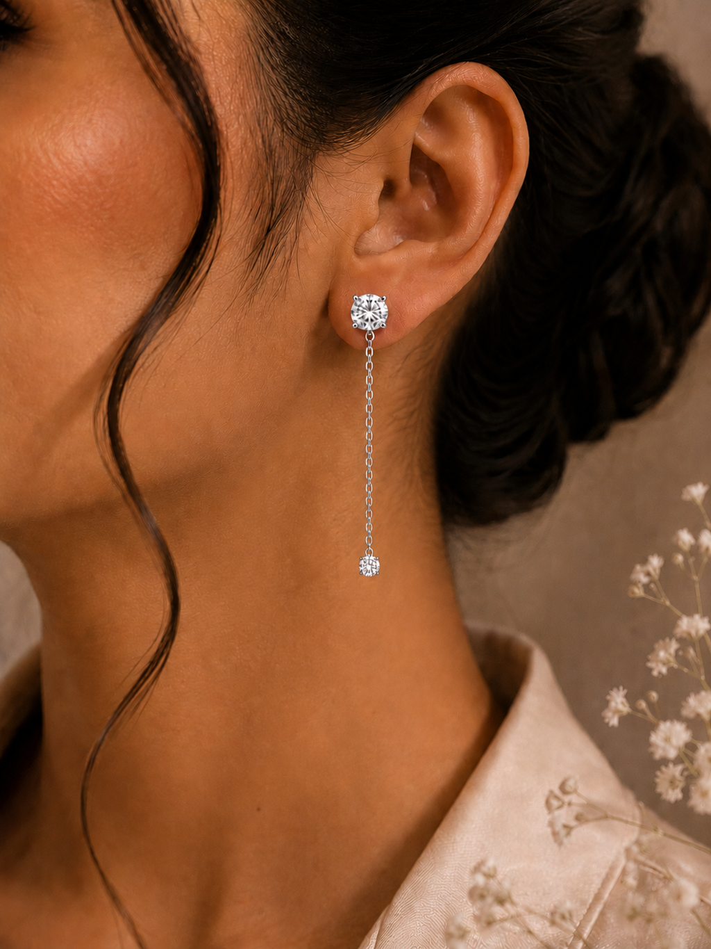 4 in 1 Detachable Pure Silver Emara Solitaire Party Earring