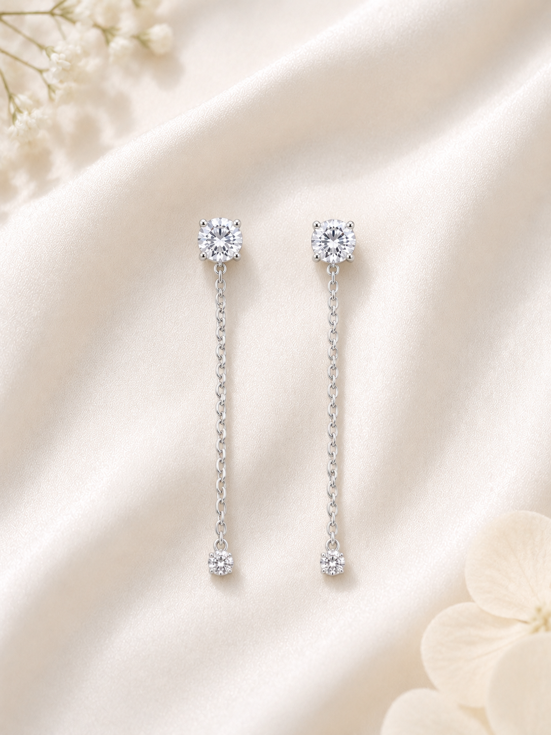 4 in 1 Detachable Pure Silver Emara Solitaire Party Earring
