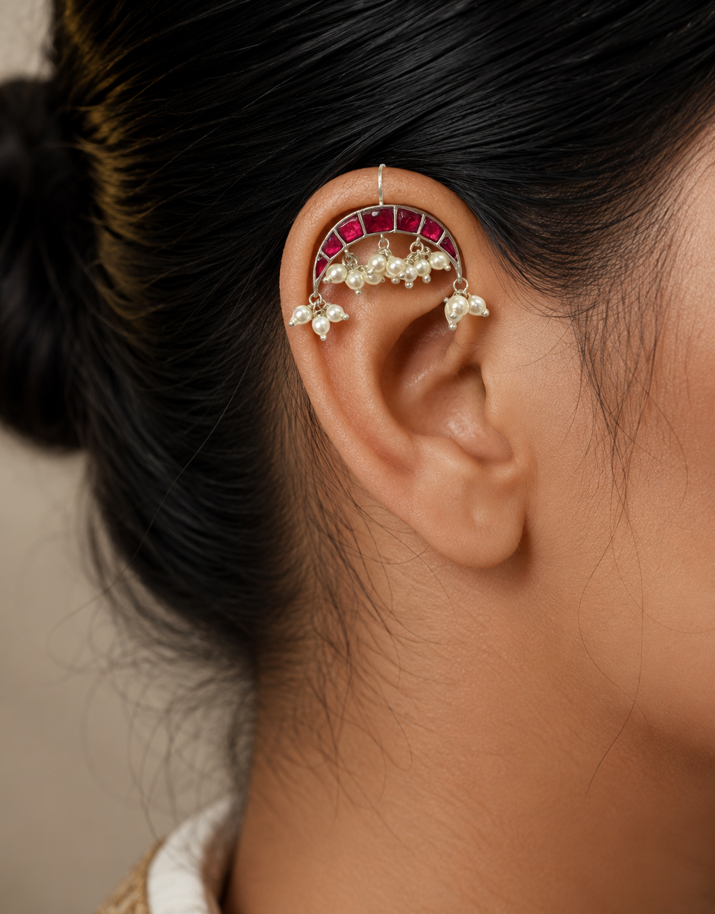 Lal Gul Hook Earring in 925 Oxidised Silver