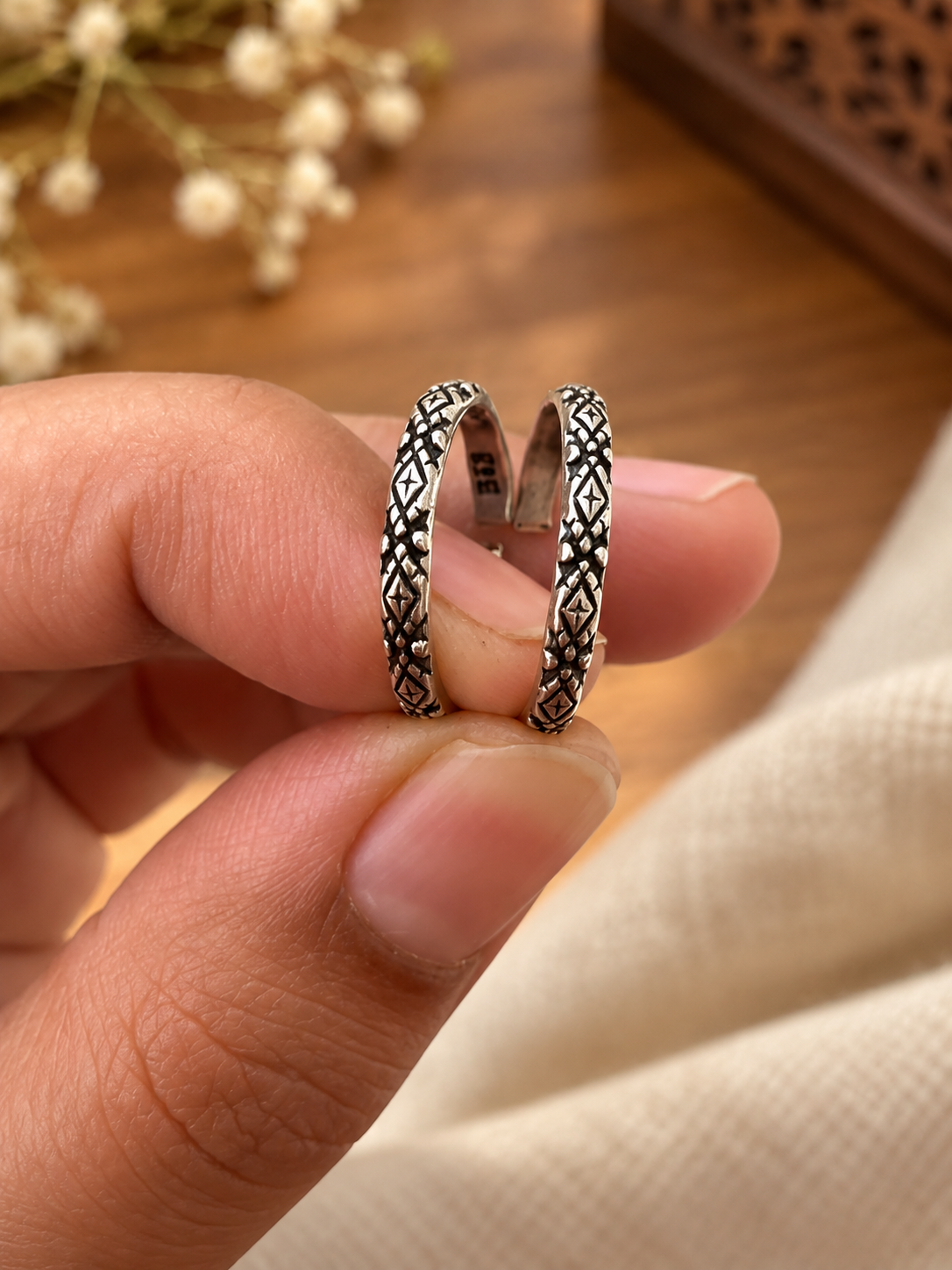 Heart & flower Pure Silver Toe Ring