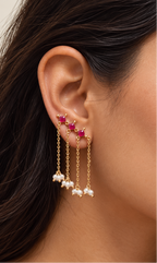 925 Silver Red Pearl Tassel Earcuff