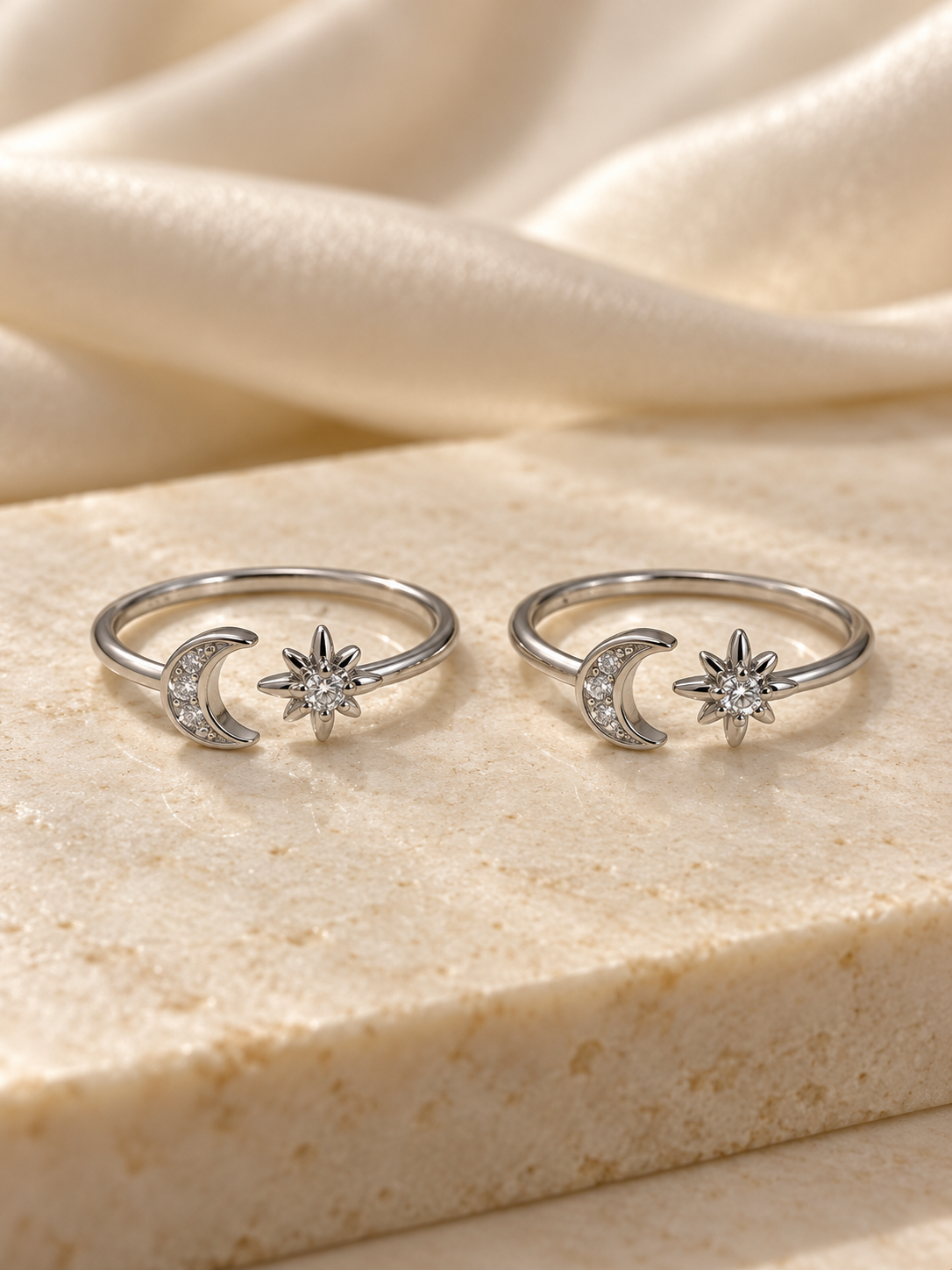 Moon & Star 925 Pure Silver Toe Rings for Women with CZ Stones – Adjustable Bichiya Pair