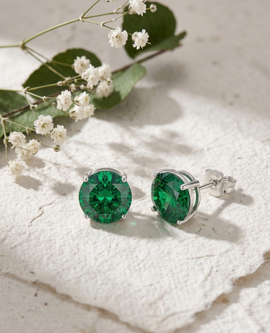 925 Silver White Solitaire Earring