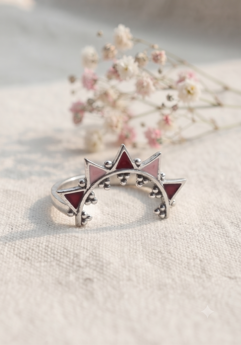 925 Oxidised Silver Adjustable Surya Blush Ring