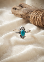 Oxidised Pure Silver Red Amulet Ring