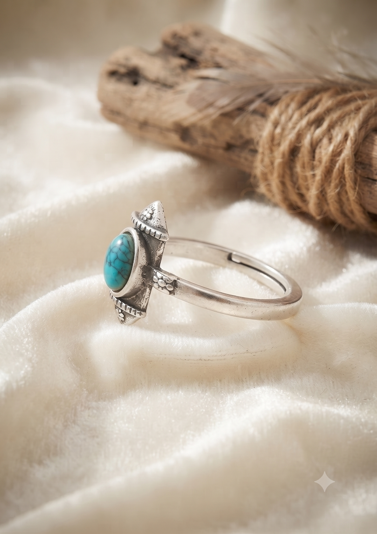 925 Silver Amulet in Turquoise Adjustable Ring